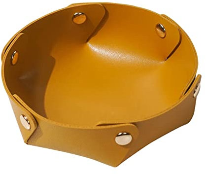 PW TOOLS Svuotatasche in Pelle | Vassoio portaoggetti in Pelle per Uomo e Donna | Portachiavi Rotondo da Tavolo per Ingresso | Organizer da Comodino per Orologio, Moneta, Chiave e Gioielli, 4 Colori