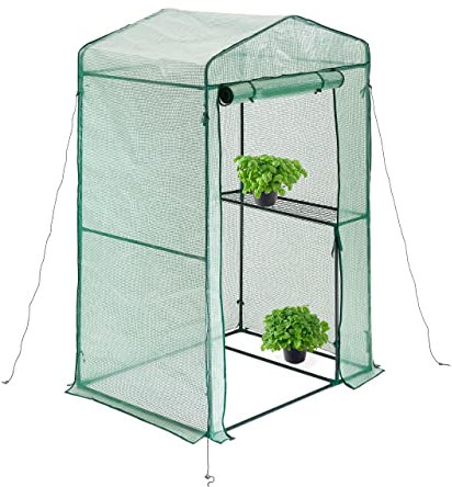 Relaxdays Serre, HxLxP : 185x125x95 cm, Tente de Culture avec étagère, Jardin d’Hiver, Fer et PE, Fermeture éclair, Vert