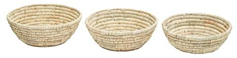 Premier Housewares Set of Three Palm Leaf Baskets/Hamper Baskets for Gifts/Farmhouse Style Basket/Handwoven Picnic Basket/Organic Charm Wicker Basket W26 x D26 x H10cm.