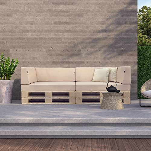 NOVELY® PINAU Outdoor UV++ Palettenkissen Palettenpolster Palettenauflagen Set | Wetterfest UV-beständig A Variante: Seitenkissen rechts (70x40x20 cm) | B Farbe: 14 Beige