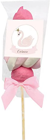Spiedini di Marshmallow con tag personalizzabili kit fai da te grafica a scelta per caramellata regalini fine festa compleanno comunione nozze (Cigno)