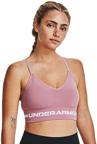Under Armour Soutien-Gorge de Sport Long sans Couture à Faible Impact Femme, Elixir Rose/élixir Rose/Blanc, XL