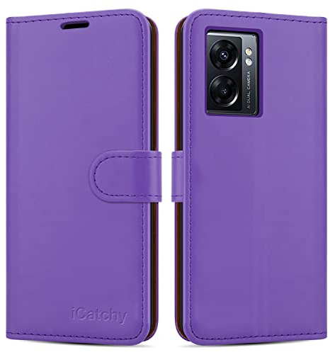 iCatchy for Oppo A77 5G Case Leather Wallet Book Flip Folio Stand View Cover with Card Slots and Kickstand for Oppo A77 5G Phone (Lilac)