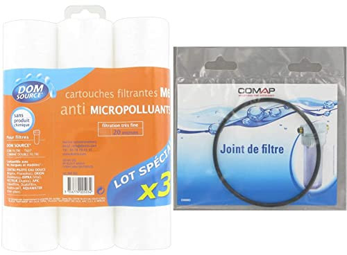 COMAP Cartouches de filtration 20 microns, Set de 3 Pièces - S900503 & Joint torique d'étanchéité de bol sur corps de filtre 93/4 - S900683