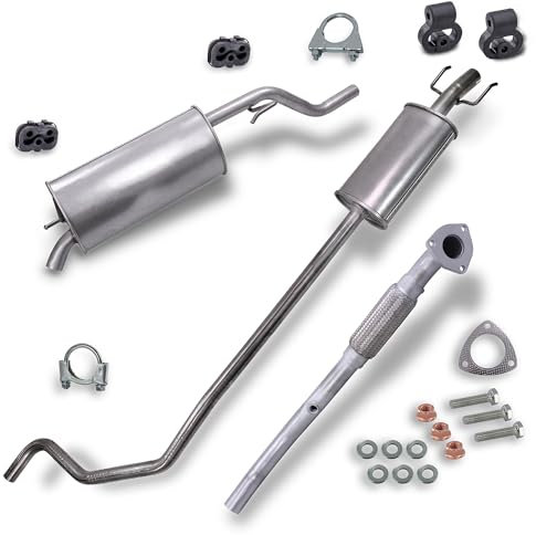 ATEC Germany Auspuff Schalldämpfer Set 1x Abgasrohr vorne, 1x Mittelschalldämpfer, 1x Endschalldämpfer, mit Montagematerial, Kompatibel mit OPEL CORSA D (S07)