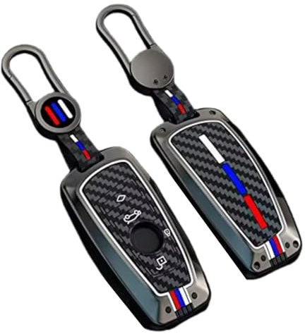 Happyit Cas de Couverture de Clé de Voiture en Alliage de Zinc Compatibilité avec bmw 1 3 5 Series F10 F11 F20 F30 F31 F34 G20 G30 avec Carbone Fibre de Carbone Silicone (4 Boutons, Couleur Mate)