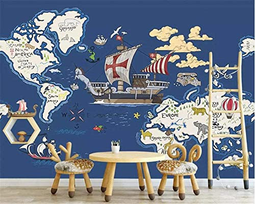 Tierkarikatur-Weltkarte Fototapete Abziehen Und Aufkleben Selbstklebende Tapete Abnehmbare Große Aufkleberfolie Wanddekoration Druckbild Bild Wandaufkleber Wandposter Kinderzimmer Wandku 400x280 cm