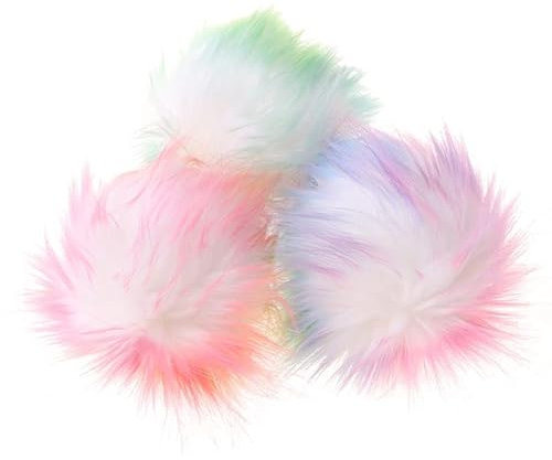 3 Stück/Set 10 cm DIY Bunte Pelz Pom Ball mit Druckknopf Abnehmbarer flauschiger Pompon für Hut Schuhe Schal Zubehör Flauschiger Pompon Ball für Hüte Flauschige Pompon Ball Bommel Ball Basteln