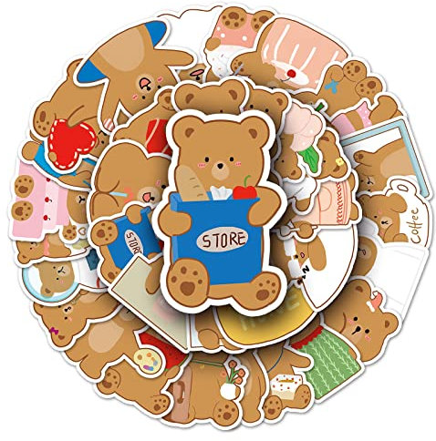 Bären-Aufkleber für Laptop (50 Stück), Geschenk für Kinder, Teenager, Erwachsene, Mädchen, Jungen, wasserdichte Aufkleber für Wasserflasche, Bär, Vinyl-Aufkleber für Scrapbook, Telefon, Milchblau