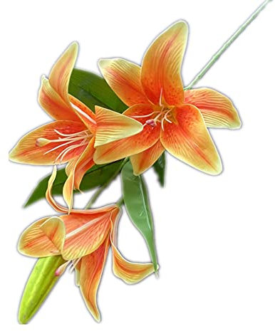 forestmistry 4 x künstliche Lilienzweige, 3D-Druck, 4 Köpfe, fühlen sich echt an, grünliche Lilien, Blumenstiel für Hochzeit, Tafelaufsätze, Zuhause, Büro, Blumendekoration (orange)