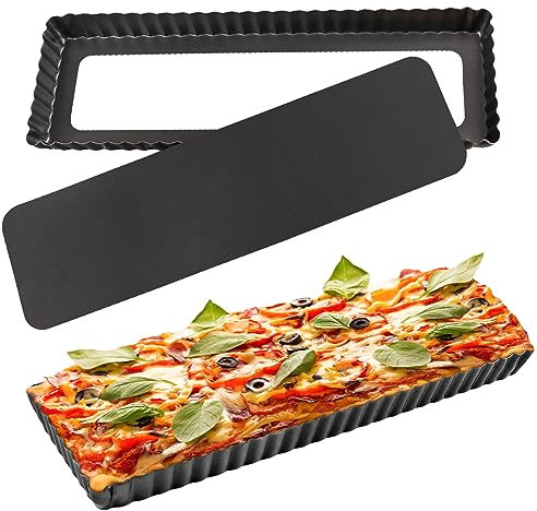 Cyimi 14 Inch Rectangular Tart Pan Set of 2, Nonstick Quiche Pie Pan with Removable Bottom Tart Pan for Pies, Quiche Bakeware, Cheese Cakes, Desserts
