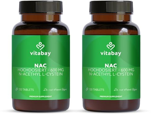 Vitabay NAC 600 mg – 240 vegane Kapseln – 2er Pack | N-Acetyl-L-Cystein hochdosiert – Ohne unnötige Zusatzstoffe & laborgeprüft – Vorrat für 8 Monate