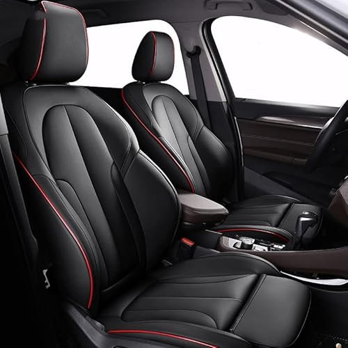 ICOMPY Autositzbezüge PU Leder Komplettset für VW Polo GTI 2012-2023, Sitzschoner Auto-Schonbezüge Komplettsets mit Airbag kompatibel Wasserdicht Autositzbezüge Set,A/Black