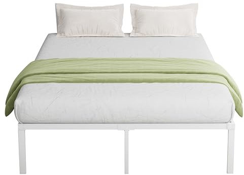 Novilla Cadre de lit Plateforme en métal pour Matelas de 90 x 190 cm, Hauteur de Rangement sous Le lit 30.5cm, Cadre métallique, Pas Besoin de sommier, Assemblage Facile, Blanc