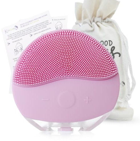 Cepillo limpiador facial ultrasónico, Masajeador eléctrico recargable de silicona resistente al agua (IPX6). Dispositivo de limpieza skincare para todo tipo de piel, accesorio para viaje (Rosa Claro)