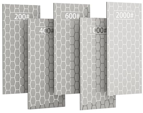 CWOVRS Diamond Sharpening Stones, 5 PCS Diamond Sharpening Plate Honeycomb Surface with Non-Slip Pad for Scissors Knives Outdoor Tools from Coarse to Extra Fine 200/400/600/1000/2000 Grit