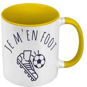 Mug de Couleur Qualité Premium Jaune - Je m'en Foot Sport Football Ballon Team - Tasse avec anse et intérieur de couleur