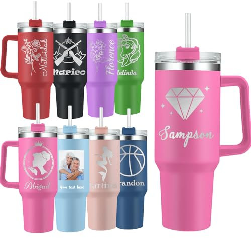 Vaso Personalizado de 40 oz con Asa y Pajita Vasos de Acero Inoxidable con Aislamiento Personalizado con Asa Vasos de Fotos con Logotipo Personalizado para Hombres y Mujeres