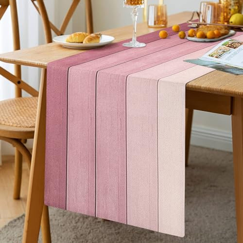 Tischläufer Modern Tischläufer Frühling Modern Leinen Tischläufer Rosa Fleckschutz Abwaschbar Als Garten-Tischdecke Outdoor für Esstisch für Hochzeiten Valentinstag Geburtstag Dekoration 33 x 183 cm