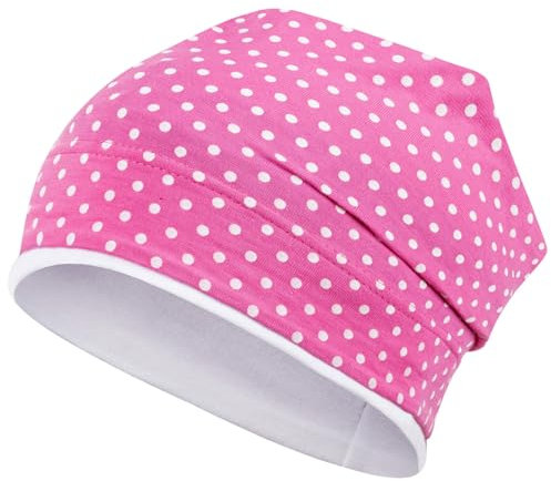 Smarilla Mädchen Mütze Übergangsmütze Beanie Pferde Katzen Punkte Frühling Herbst, Bekleidungsgröße: 50-52, Farbe: Pink-Weiß
