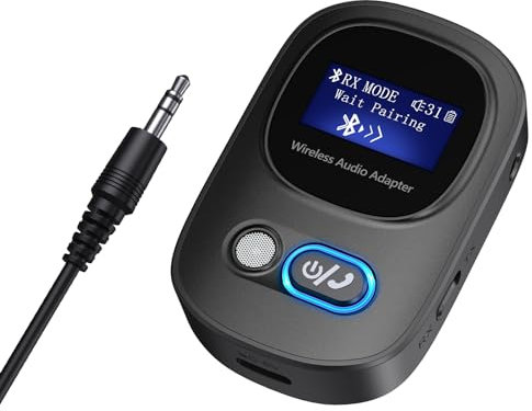 Ankilo Bluetooth Transmitter for TV, 3 in 1 Bluetooth Car Adapter with Display Screen, Battery Level Display, Plug and Play for Cars, Speakers