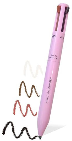 iLamvie 4-In-1 Make-Up Stift, Eye Liner, Brow Liner, Lip Liner, & Highlighter Stift, Wasserdicht All In One Make-Up Stift Auge Langanhaltender, Multifunktionaler Kosmetikstift(Pink)