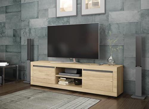 ARREDO DA CASA Mobile Porta TV Moderno per Soggiorno 180x50cm con 2 Ante e Vano a Giorno con Ripiano Mobile Color Rovere Chiaro e Grigio Antracite PTG5