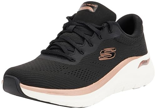 Skechers Women's Arch Fit 2.0 Glow The Distance Slip-On, Black Mesh/Rose Gold Trim, 2 UK