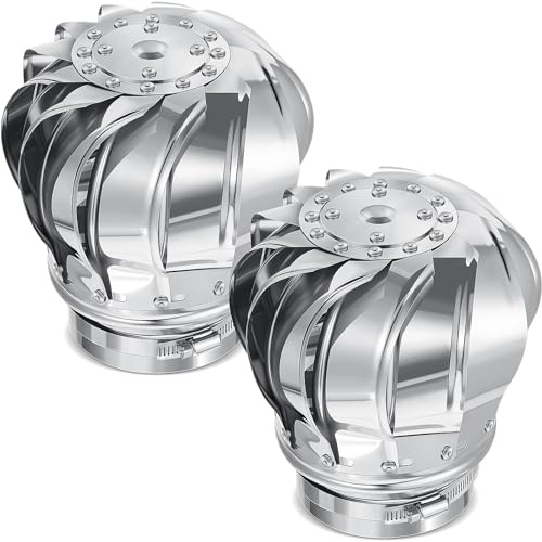 Tandefio 2 Pack 4 Inch Turbine Vent Stainless Steel 201 Non Power Wind Turbine Roof Ventilator for Houses Factory Attic Vent Cap (110mm)