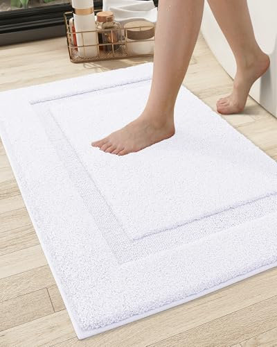 COLOR&GEOMETRY Large Bath Mat, Extra Soft Bathroom Mat Non Slip Bath Mat, Water Absorbent Fast Drying Bath Mats for Bathroom and Tub, 61x110 cm White