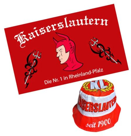 Fan-Set Kaiserslautern Fahne (90x150 cm) + Fischerhut, rot-weiss, Pokalfinale, Fussball, 1900