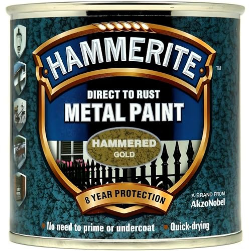 AMK® Hammerite Metal Paint Hammered Gold 250ml Direct To Rust Quick Drying No Primer Or Undercoat Needed Single Coat