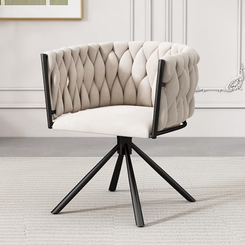 Merax Drehstuhl, Moderne Esszimmerstuhl aus Samt, Armlehnstuhl Drehbar mit Metallbeinen, für Esszimmer, Wohnzimmer, Schlafzimmer, Beige