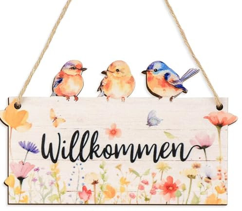Bkemkri Bienvenida para Puerta Cartel Welcome Decoración Entrada de Puerta de Primavera, Cartel de Madera de Bienvenida de Madera, Nueva Decoración del Hogar Primavera Rectangular, Porche