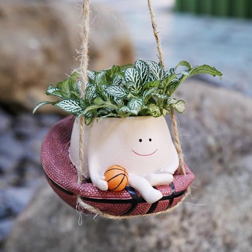UPQQ Hanging Plant Pot Cute Face Flower Pots Holder for Indoor Outdoor Plants Funny Swing Head Planter Ideal Plant Gifts for Birthday, Christmas, Mother's Day