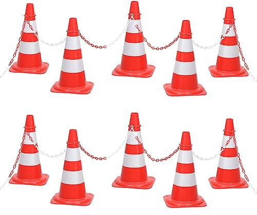 Brokky Traffic Cone,PE Road Traffic Safety Cone,High Visibility Red Street Cone,Portable Wind Resistant Traffic Cone,Chain Cone Set with 10 m Chain Red and white