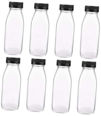PRETYZOOM 8pcs Glass Milk Bottles Juice Yogurt Beverage Bottles Milk Container Glass for Drinking