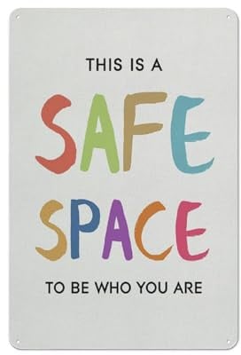ACDOET Rustikales Metall-Blechschild This Is A Safe Space, Wandkunst, Psychologie, pädagogisches Zitat, Poster, Kunstwerk, Zuhause, Schule, Klassenzimmer, Dekoration, 20,3 x 30,5 cm