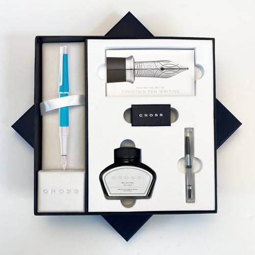 AT Cross Beverly Fountain Pen Luxury Pen Set with Ink and Converter Gift Boxed - Choose Nib Width and Colour (Teal Fountain Pen Set)