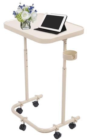 Fabater Überbetttisch mit Rollen, 3-stufig Höhenverstellbar, Neigbarer Nachttisch mit Magnetischer Tischplatte, Rollbarer Überbetttisch für Schlafzimmer, Schlafsaal, Wohnmobil, Wohnzimmer