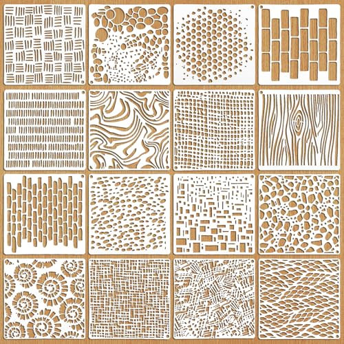 16 Stück Wiederverwendbar Schablonen zum Malen DIY Schablonen Set Tagebuch Zeichenschablonen Kunststoff Vorlagen für Notizbuch Tagebuch Scrapbook Fotoalbum Journal Dekoration Holz Boden Wand Fliesen