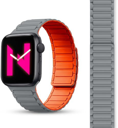 NALIA Nexus Magnet Armband für Apple Watch 38/40/41/42mm, Sandgrau Orange | 38mm/40/41/42 Serie 10