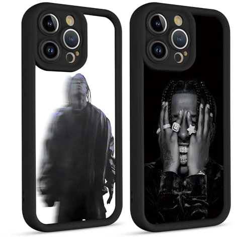 2 Pezzi Cantante Cover per Apple iPhone 15 6.1, Custodia con Cool Travis Scott rapper Moda Pattern Motivo, Silicone Morbido TPU Protezione Nero Case, Motivo