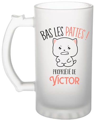 Planetee Chope Victor Bas les pattes Chat | Verre à bière Originial Cadeau Anniversaire Noël Humour fête des pères