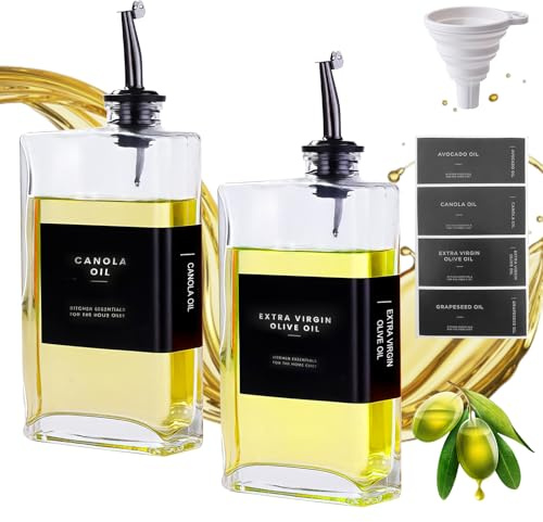 GOMETY Lot de 2 distributeurs d'huile en verre avec bec verseur en acier inoxydable : 500 ml Distributeur d'huile d'olive Distributeur de vinaigre Accessoires de cuisine Bouteilles en verre pour huile