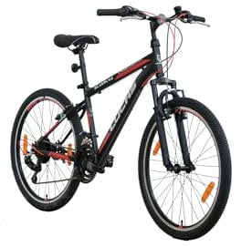 LUCHS Kaku & Titan Mountainbike, MTB Jungen und Herrenfahrrad Vielseitiges Fahrrad mit 24, 26, 27.5 oder 29 und Federgabel (Schwarz/Rot, 26 Zoll (V-Brake))