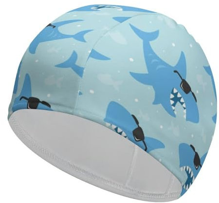 Gorro de natación con tiburón Animado, Ideal para Cabello Largo y Corto.