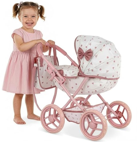 Cochecito para muñecas a Partir de 2 años – Carrito para muñecas Plegable para niños con Bolso y Cesta, Ruedas silenciosas, Cochecito Ligero de Juguete para niñas