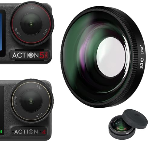 JJC Osmo Action 5 Pro 4 Wide Angle Lens FOV Boost Lens with Silicone Case | 182°FOV Wide-Angle Accessories for DJI Osmo Action 5 Pro 4, Screw-On Action5 Action4 0.72X Wider View Multi-Coated HD Glass