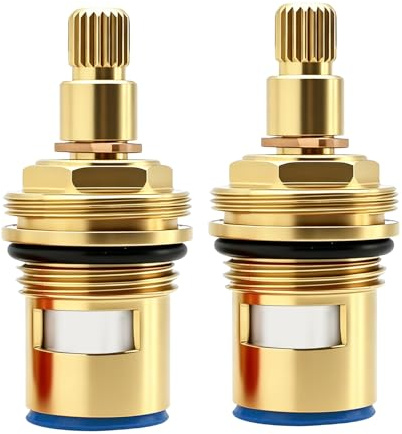 2 Pcs Tap Cartridge Replacement, 20 Spline Quarter Turn Valve with Smooth Clockwise Operation, Brass Ceramic Disc Mixer Tap Cartridge for Kitchen Bathroom Faucet Repair, Home Sink Mixer Tap (16–18mm)